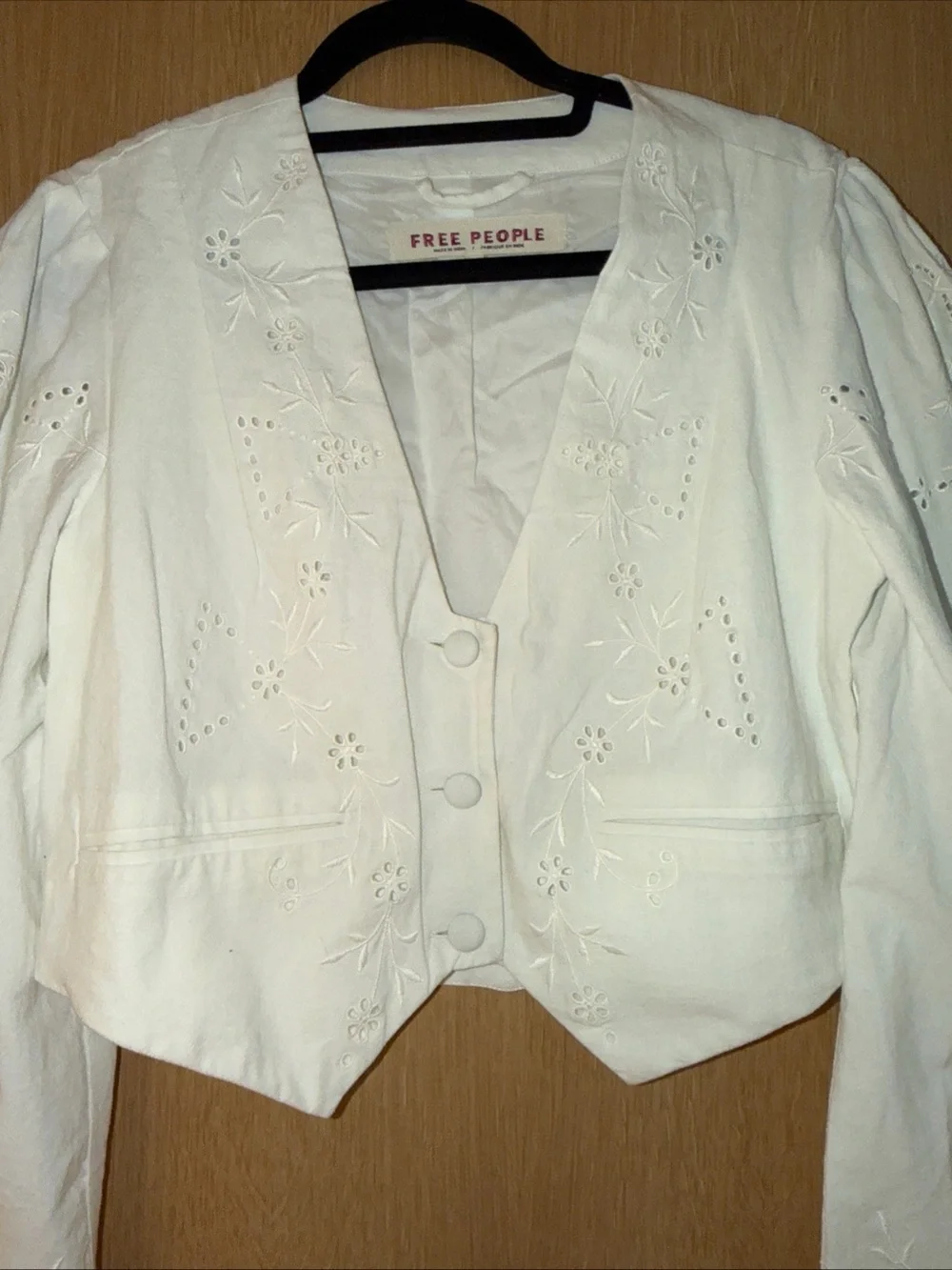 Free People Wild Daisy Floral Ivory Cropped Jacket Bohemian  Size S